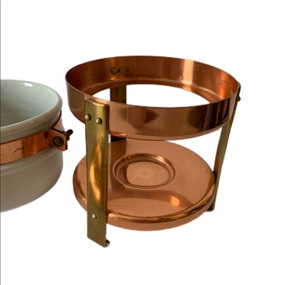 Vintage Kitchen Vtg Copper Brass Ironstone 8oz Fondue Chafing Dish